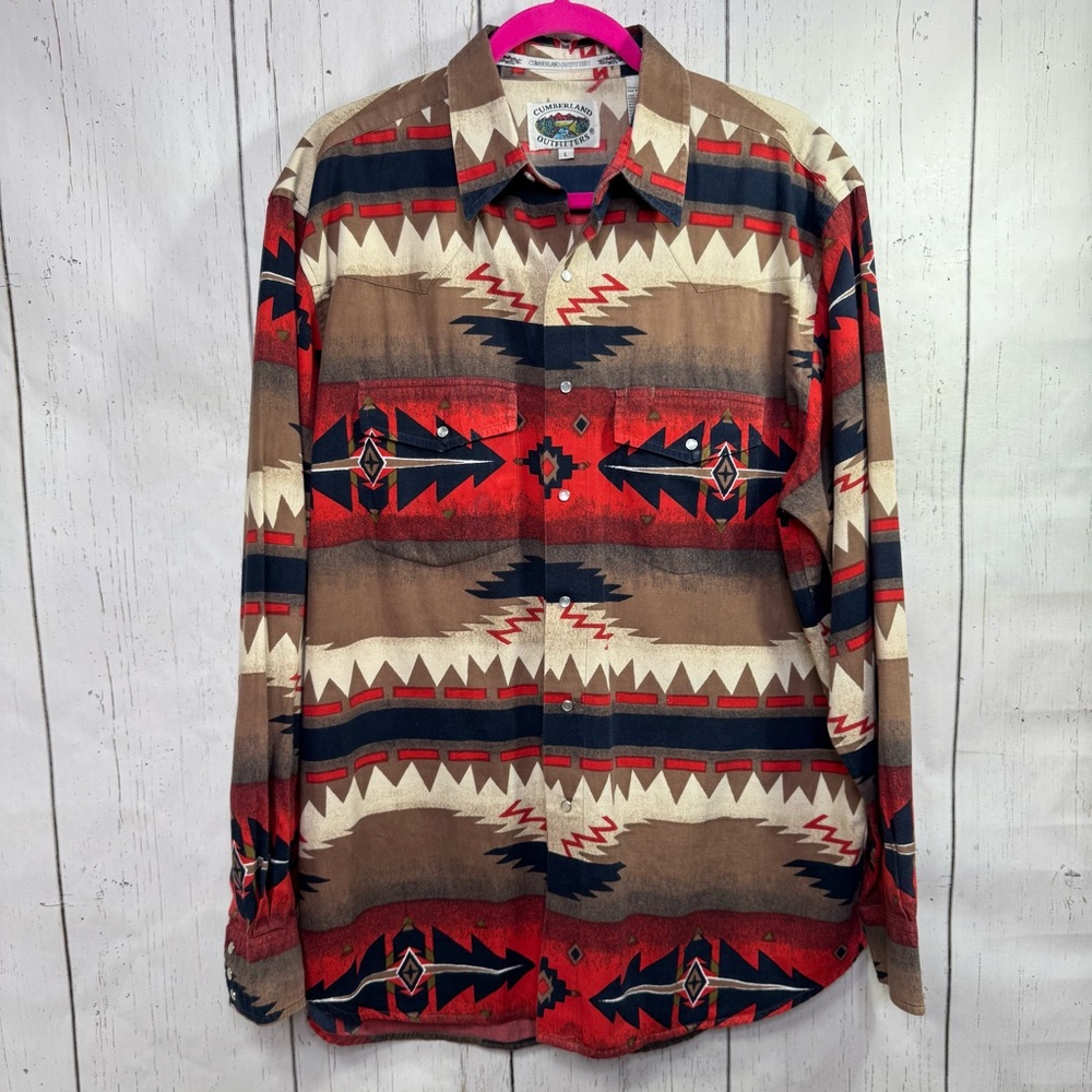 Cumberland Outfitters Mens Vintage Southwestern Aztec Western Shirt Pearl Snap